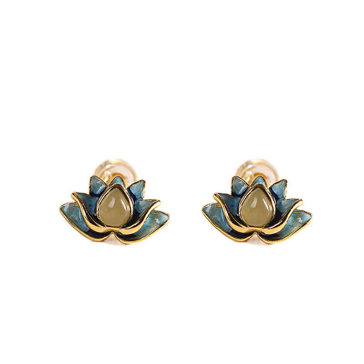 Oorbellen van 925 sterling zilver, hetian cyaan jade, lotusbloem, symbool voor succes - image 5