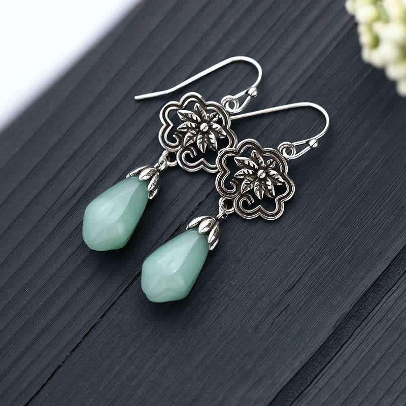 Buddha Stones Magnolia bloem jade waterdruppel welvaart hangende Oorbellen - image 1