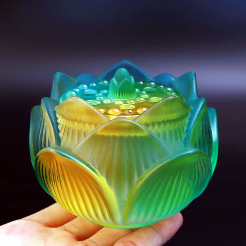 Buddha Stones Lotus Liuli Kristal Genezing Meditatie Wierook - Kleine lotusbloem met kleurverloop 10,5*8,3 cm - image 0