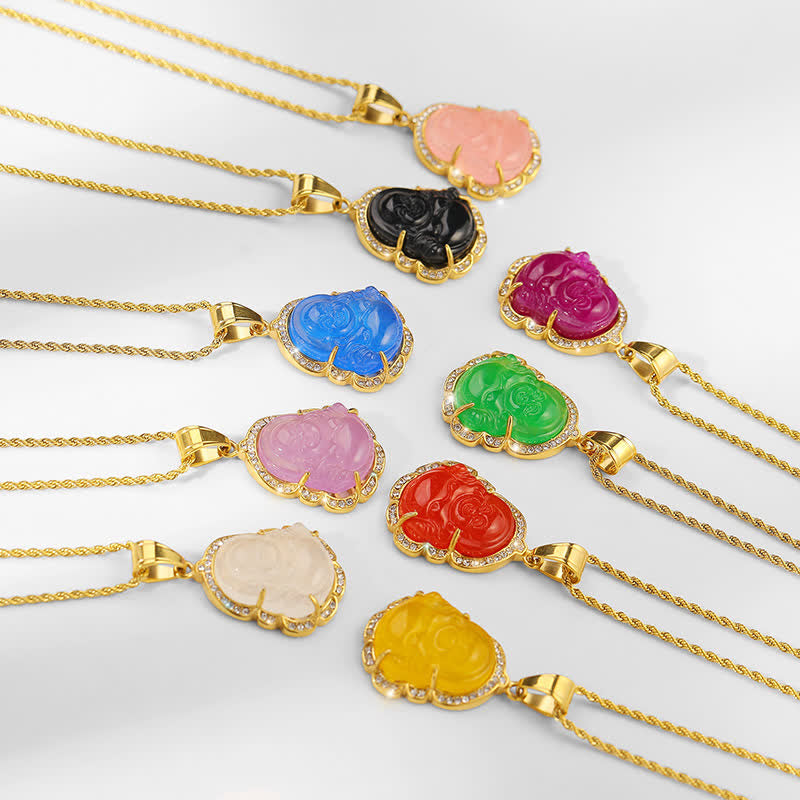 Buddha Stones Ketting met lachende Boeddha van jade, 18 karaats verguld - image 15