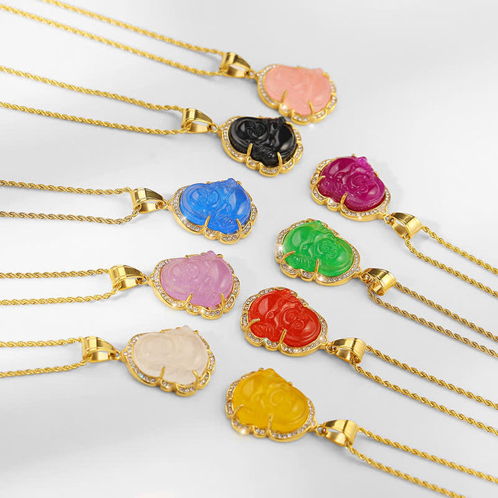 Buddha Stones Ketting met lachende Boeddha van jade, 18 karaats verguld - image 15