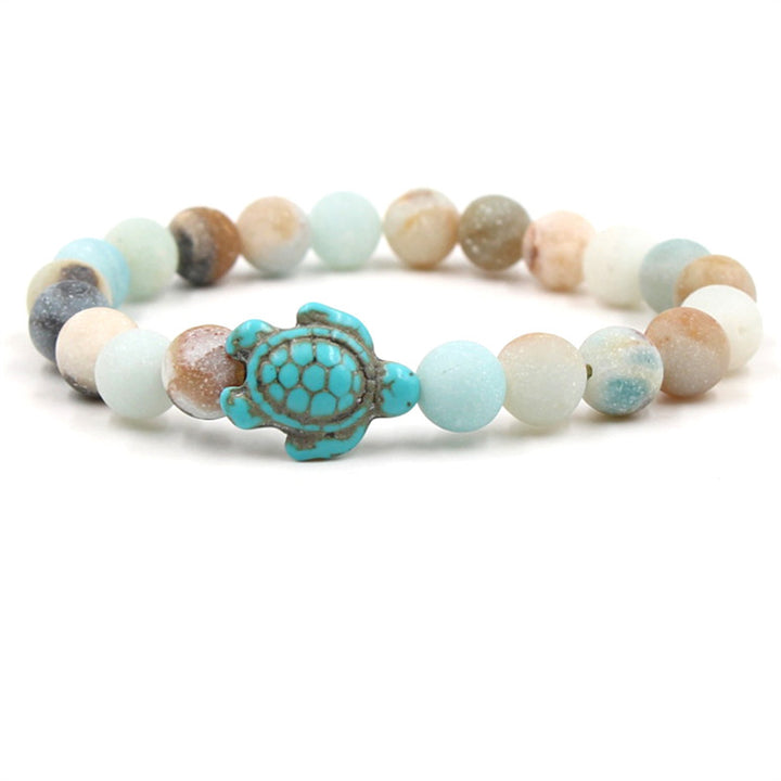 Buddha Stones Armband met natuurstenen afbeelding van een zeeschildpad en turkooizen zegenmotief - Amazoniet - image 0