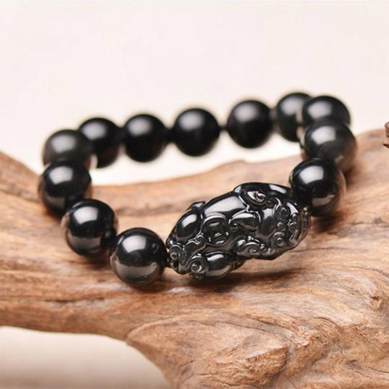 Buddha Stones Feng Shui PiXiu Obsidiaan Rijkdom Armband - 0,47 inch (12 mm) - image 0