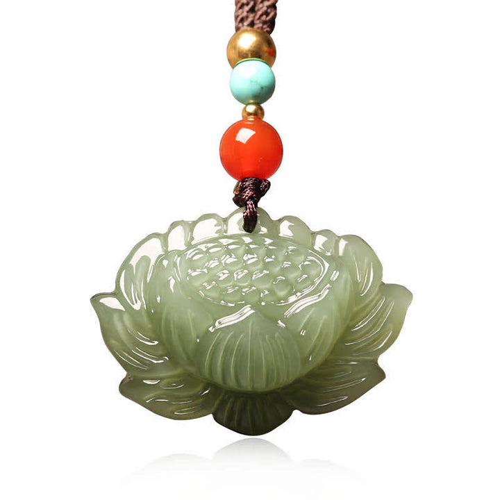 Buddha Stones Hetian Cyan Jade Lotusbloem Succes Ketting - image 4