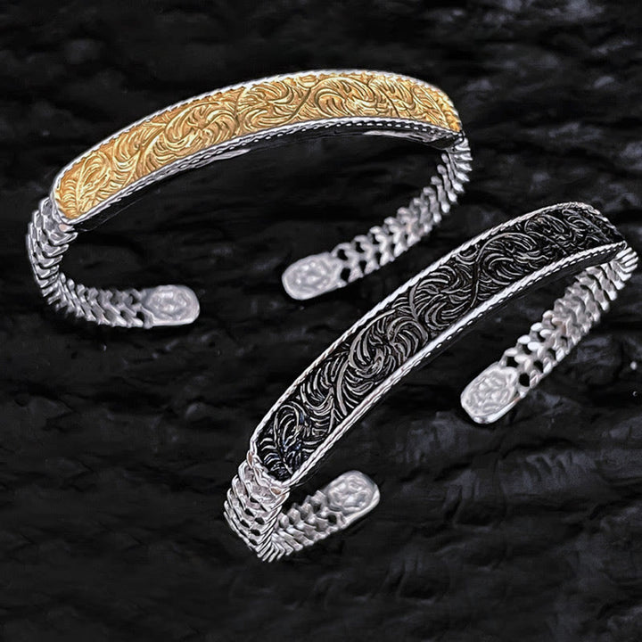 Buddha Stones Tang-dynastie Manchetarmband met bloemmotief, gegraveerd door koper , Bangle Ring - image 0