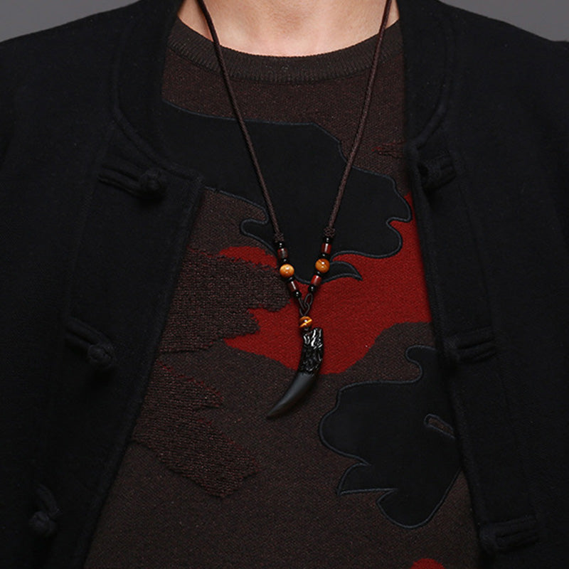 Buddha Stones Ketting met wolventandpatroon en natuurlijke ijsobsidiaan - image 4