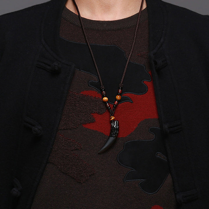 Buddha Stones Ketting met wolventandpatroon en natuurlijke ijsobsidiaan - image 4