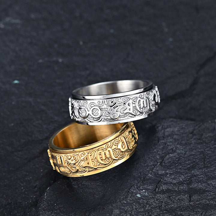 Buddha Stones Ring van titaniumstaal met de tekst "Zes Ware Woorden" voor Balans en Rust. - image 7