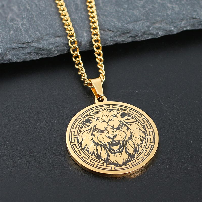 Buddha Stones Dierenvormige titanium stalen ketting met beschermende hanger - Gouden Leeuw - image 8