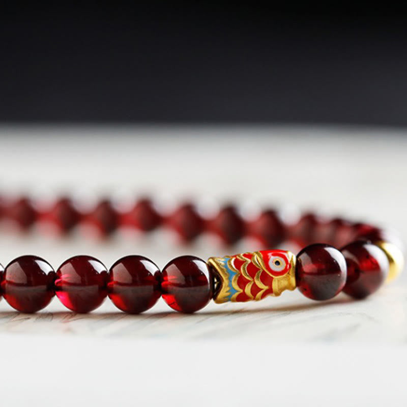 Buddha Stones 999 Gouden Koi Vis Armband met Natuurlijke Granaat - image 5