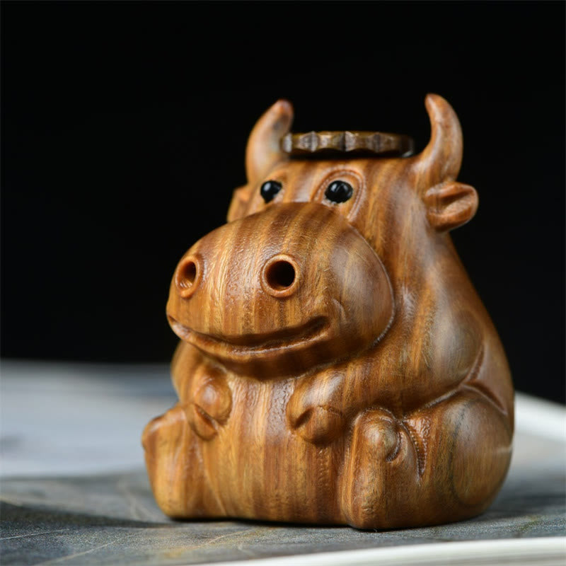 Buddha Stones Decoratie voor een meditatiebrander met terugvloeiende Wierook , gemaakt van groen sandelhout met een schattig kalfjemotief. - image 1