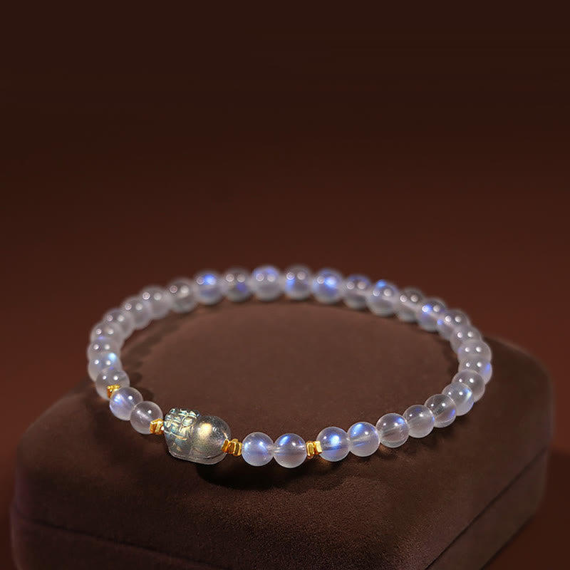 Buddha Stones 925 Sterling Zilveren Verguld Gouden Natuurlijke Maansteen PiXiu Helende Armband - Maansteen (Liefde♥Rust) - image 0