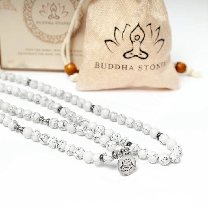 Buddha Stones Witte turkooizen lotus Mala helende Armband - image 6