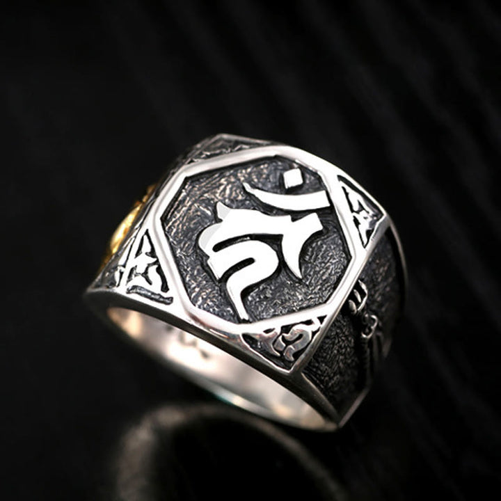 Buddha Stones Verstelbare Ring van 925 sterling zilver met gegraveerd Sanskriet-motief ter bescherming. - image 5