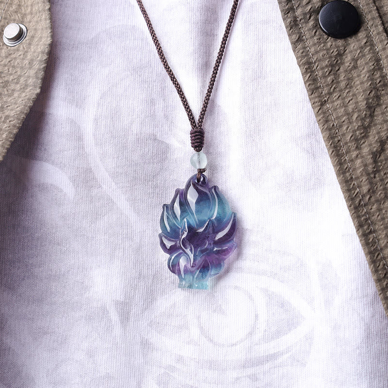 Buddha Stones Natuurlijke fluoriet gouden obsidiaan vossenhanger Ketting - image 4
