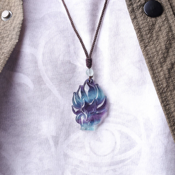 Buddha Stones Natuurlijke fluoriet gouden obsidiaan vossenhanger Ketting - image 4