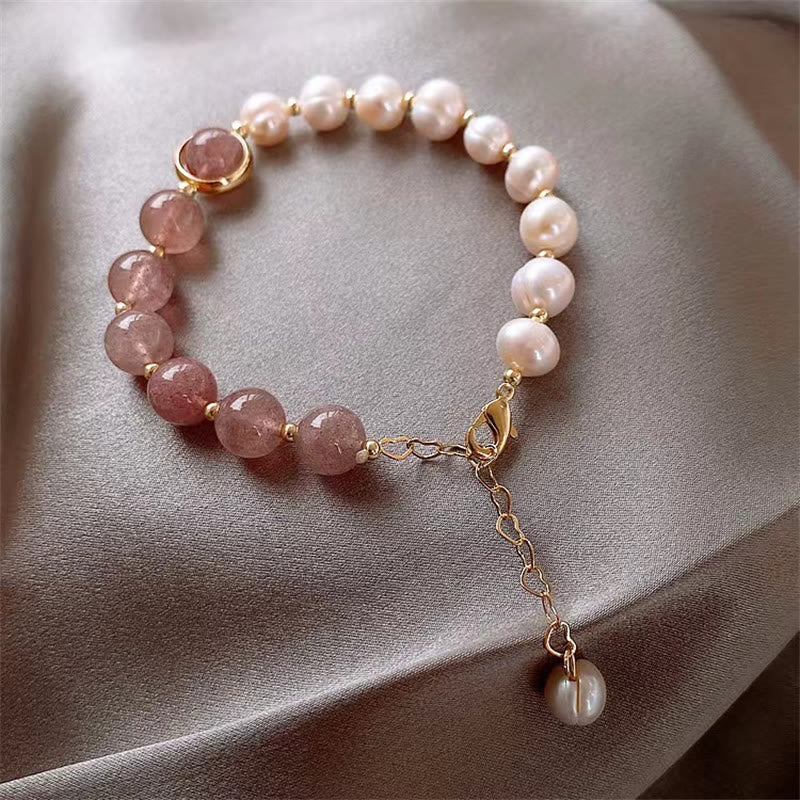 Buddha Stones Natuurlijke aardbeikwarts parel Armband met positieve schakels - image 1