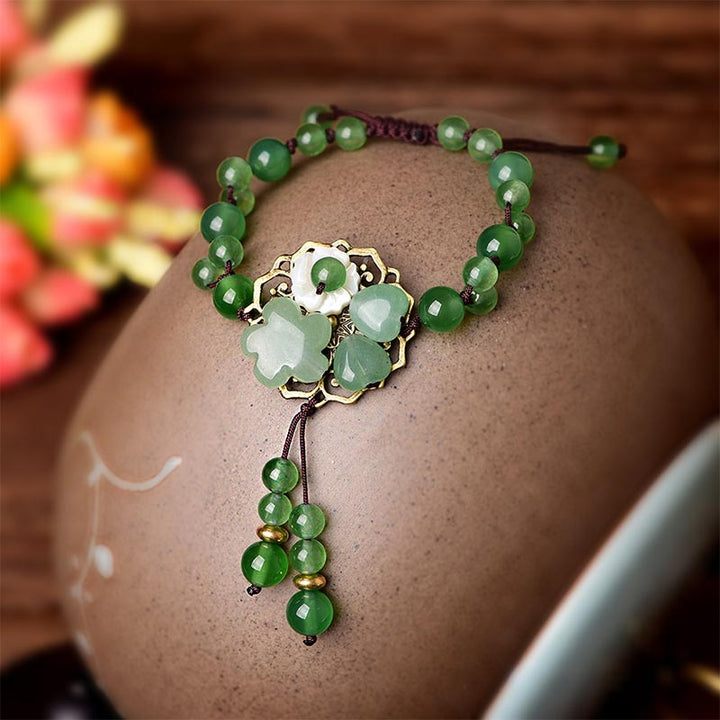 Buddha Stones Natuurlijke groene jade Armband met bungelende bloem - image 12
