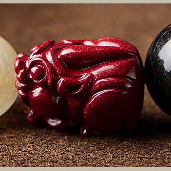 Buddha Stones Gouden glans obsidiaan PiXiu cinnaber Om Mani Padme Hum Armband - image 14