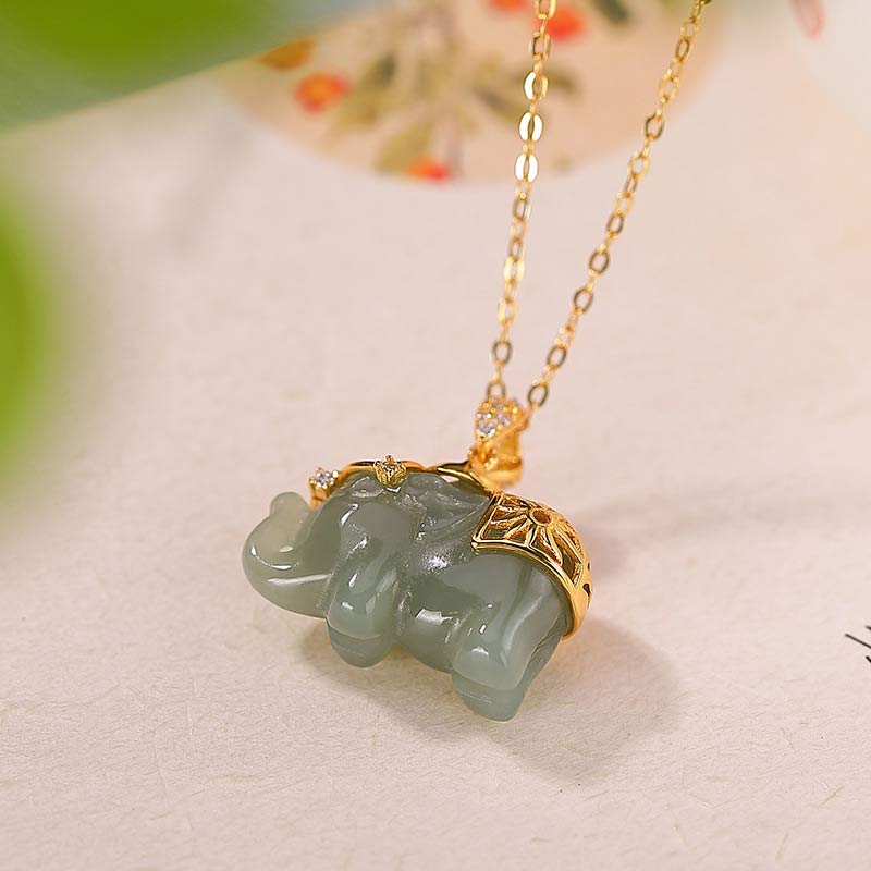 Buddha Stones Ketting met jade olifantje, symbool voor geluk en zegen. - image 4