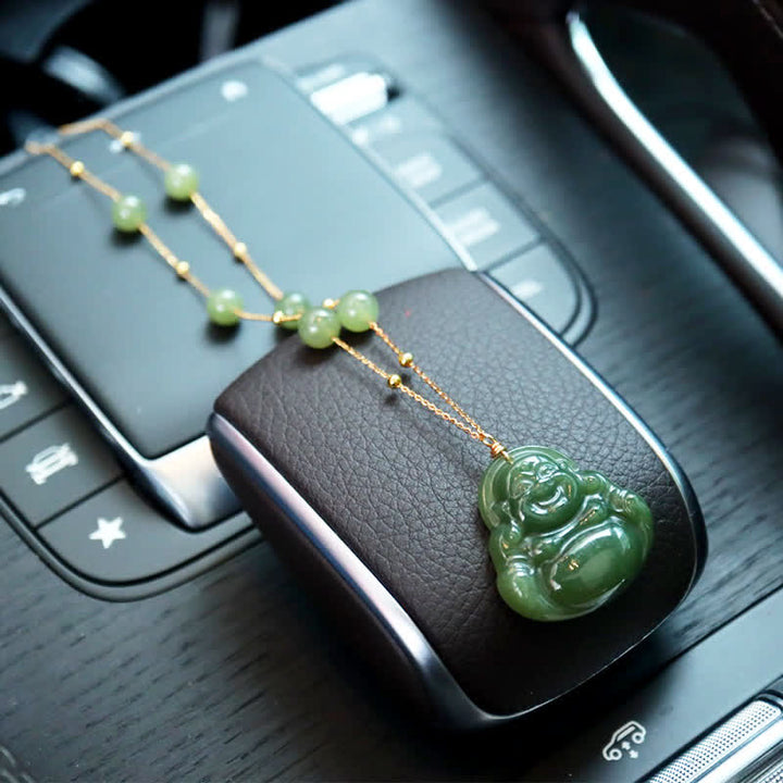 Buddha Stones Lachende Boeddha Hetian Jade Ketting met kralenhanger - image 3
