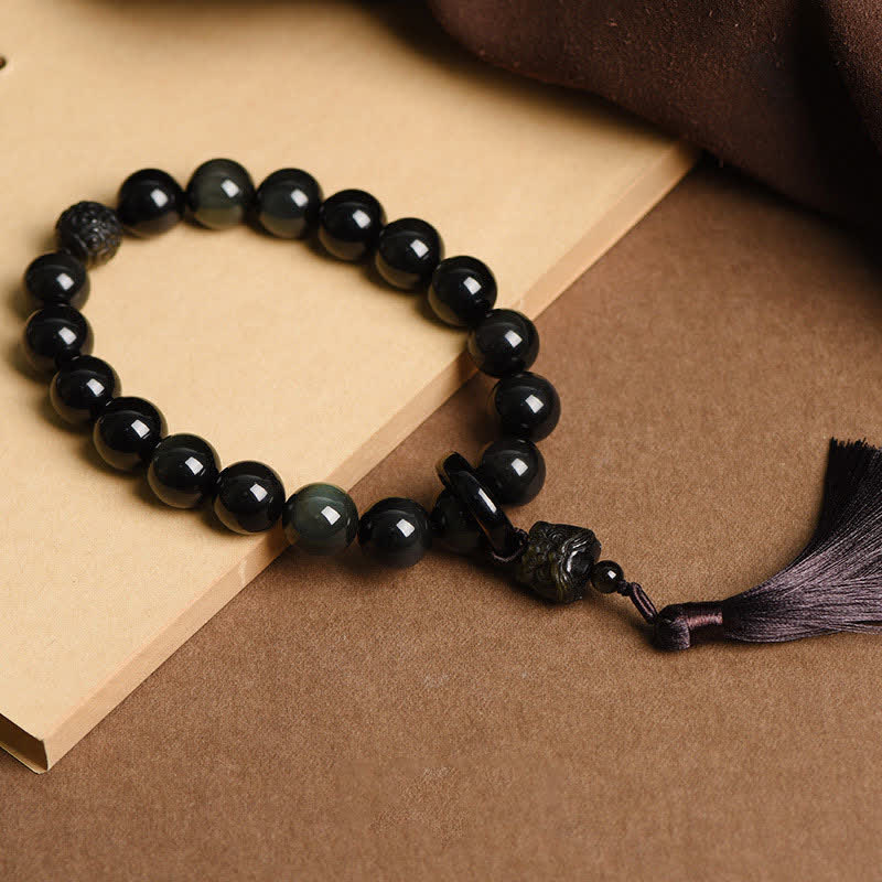 Buddha Stones Natuurlijke zwarte obsidiaan leeuw Pols Mala, beschermingsmala voor in de zak of Mala autodecoratie. - image 1