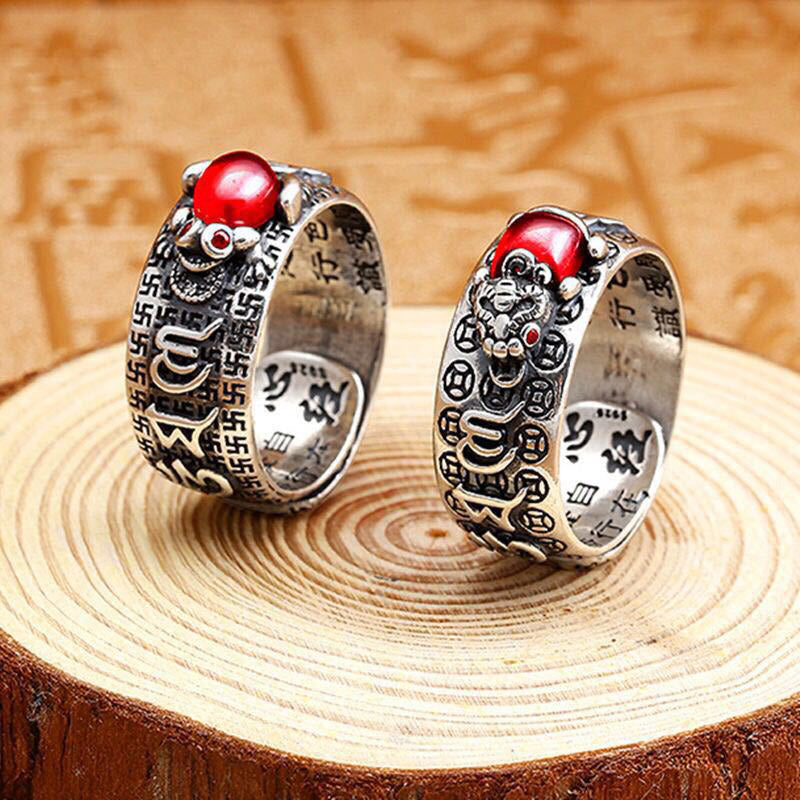 Buddha Stones Genstone PiXiu Feng Shui Kikker Vajra Dorje Hart Soetra Rijkdom Verstelbare Ring - image 1