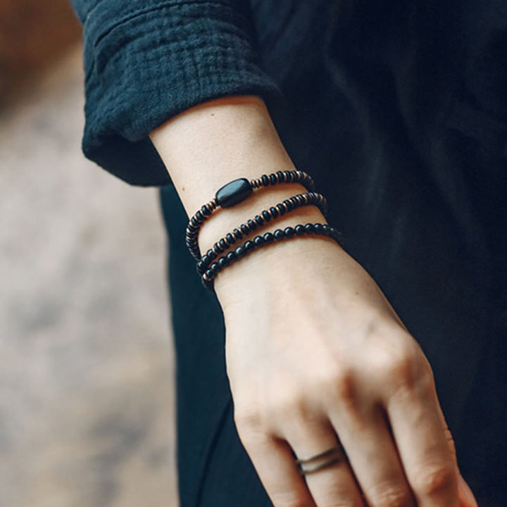 Buddha Stones Regenboog Obsidiaan Ebbenhout Koper Genezende Drievoudige Armband - image 13