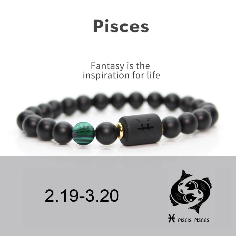 Buddha Stones Verstelbare Armband van zwarte onyx met de 12 sterrenbeelden van de dierenriem - Vissen - image 9