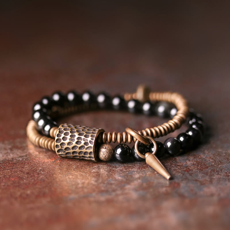 Buddha Stones Regenboog Obsidiaan Koper Innerlijke Vrede Helende Dubbellaagse Armband - 18 cm - image 0