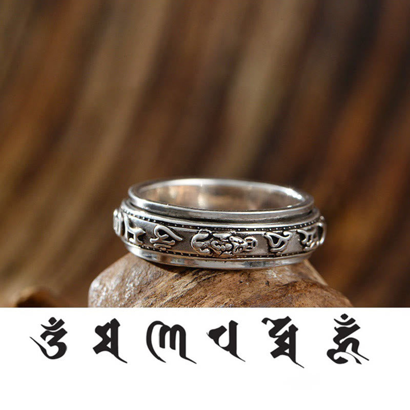 Buddha Stones Tibetaanse Om Mani Padme Hum PiXiu gegraveerde Ring - image 3