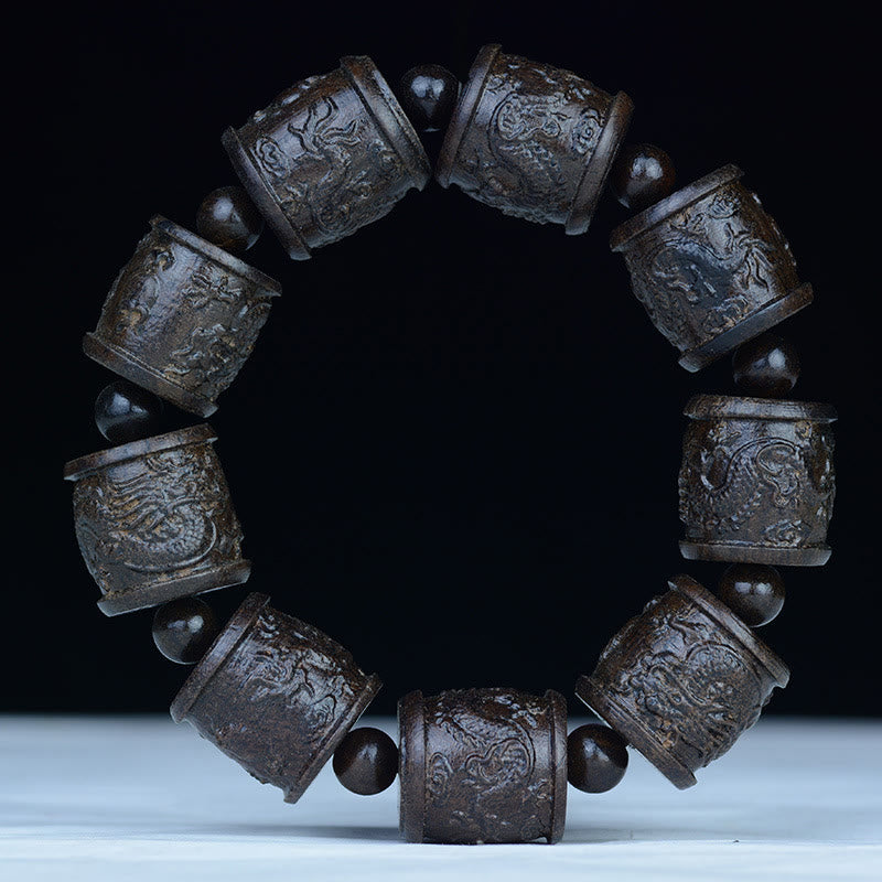 Buddha Stones Armband van ebbenhout met achttien arhats, lotus en draak. - 20mm* 9 kralen (draak) - image 12