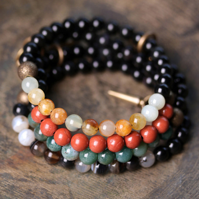 Buddha Stones Armband voor koppels met zwarte obsidiaan, sodaliet en koperen kristallen. - image 1