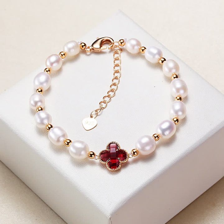 Buddha Stones Armband met klavertje vier en symbool voor welvaart - image 0
