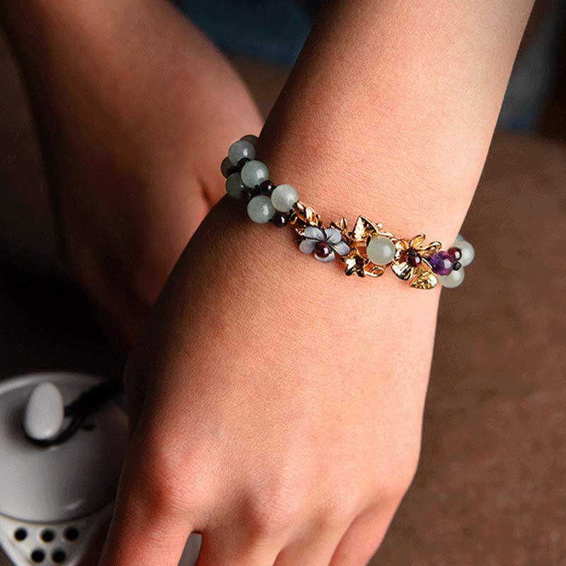 Buddha Stones Groene aventurijn granaat kralen Armband met bloemblaadjes - image 5