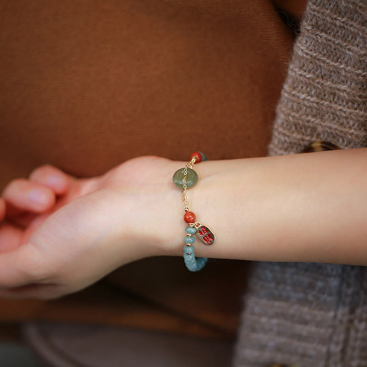 Buddha Stones Natuurlijke Hetian jade rode agaat vredesgesp Armband - image 5