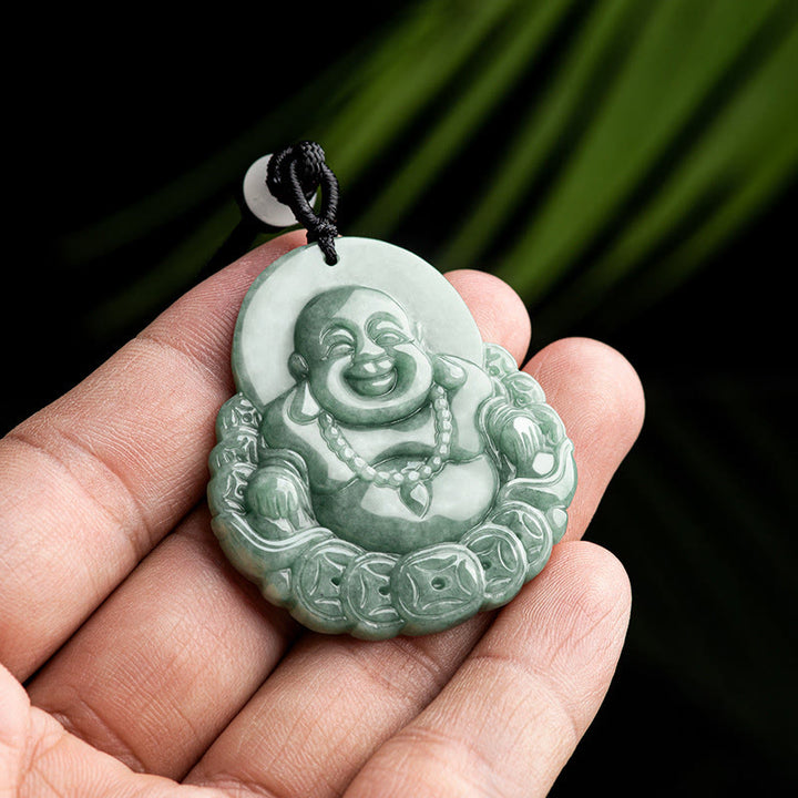 Buddha Stones Lachende Boeddha kettinghanger van natuurlijke jade en koper met Ketting voor overvloed - image 2