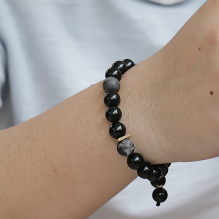 Buddha Stones Zwarte obsidiaan, zwarte glittersteen, Armband - image 8