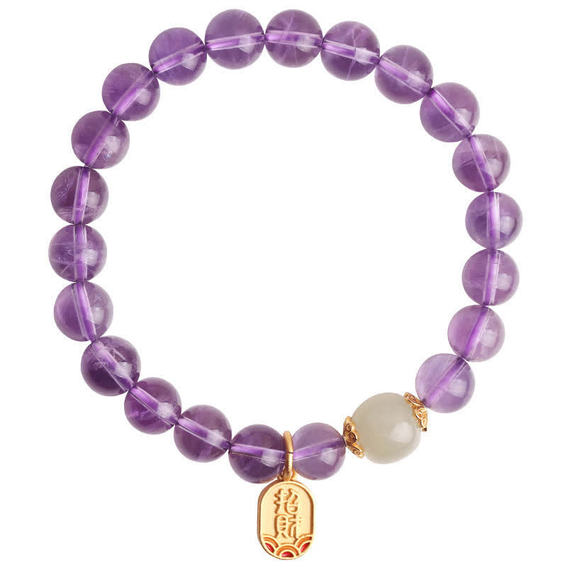 Buddha Stones Natuurlijke amethistkristal Hetian jade helende Armband - image 14
