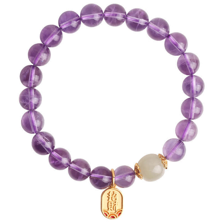 Buddha Stones Natuurlijke amethistkristal Hetian jade helende Armband - image 14