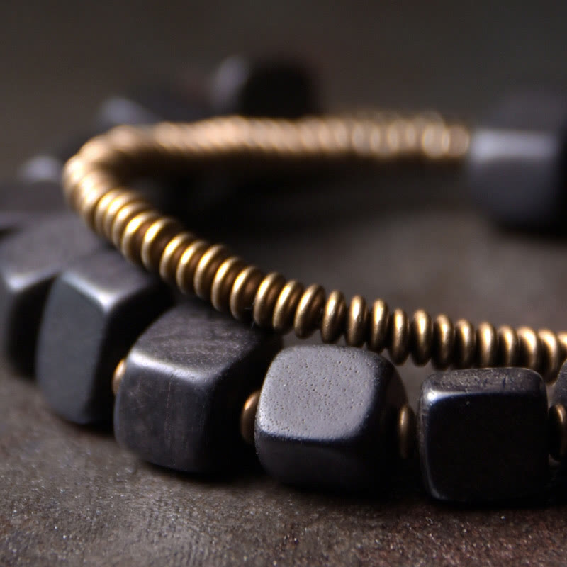 Buddha Stones Tibetaanse Armband van ebbenhout en koper met vredesmotief, dubbele wikkeling - image 3