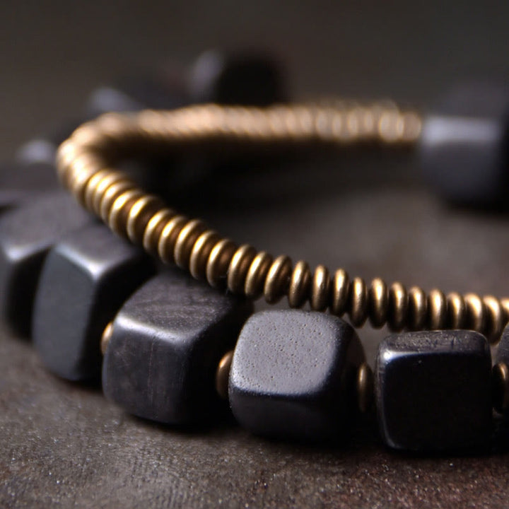 Buddha Stones Tibetaanse Armband van ebbenhout en koper met vredesmotief, dubbele wikkeling - image 3