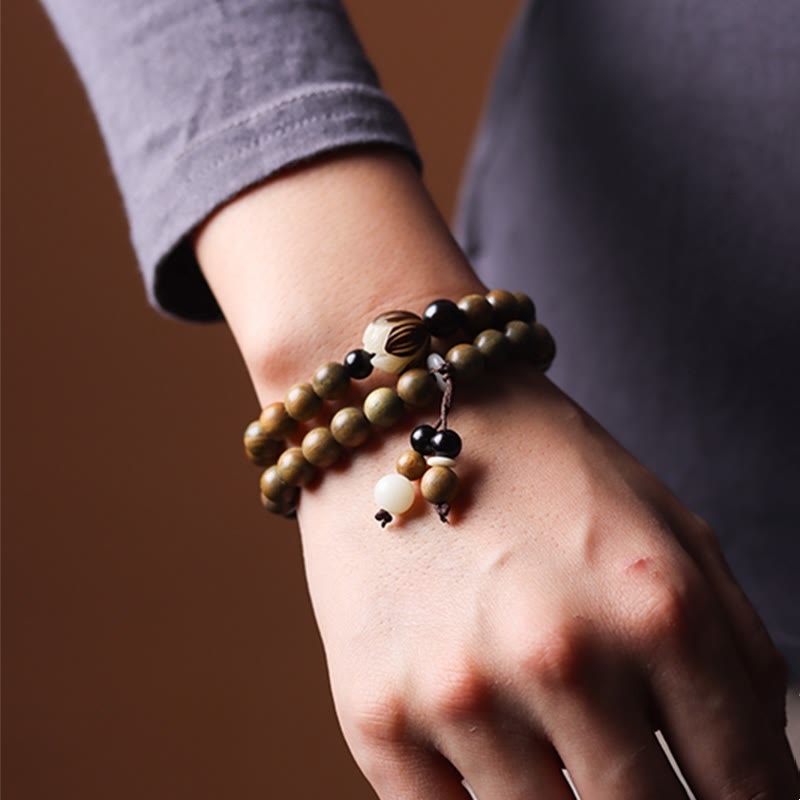 Buddha Stones Groene sandelhout bodhizaad lotus kalmerende dubbele Armband - image 10