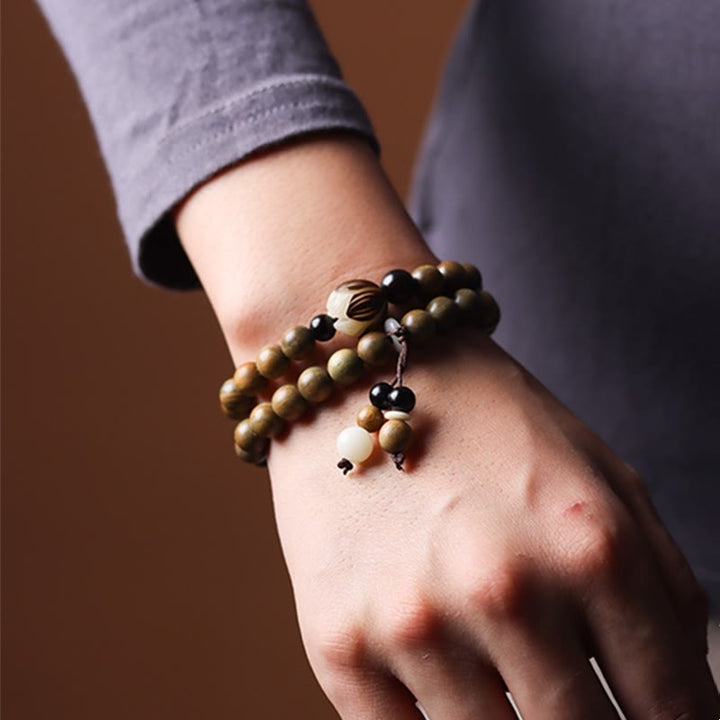 Buddha Stones Groene sandelhout bodhizaad lotus kalmerende dubbele Armband - image 10
