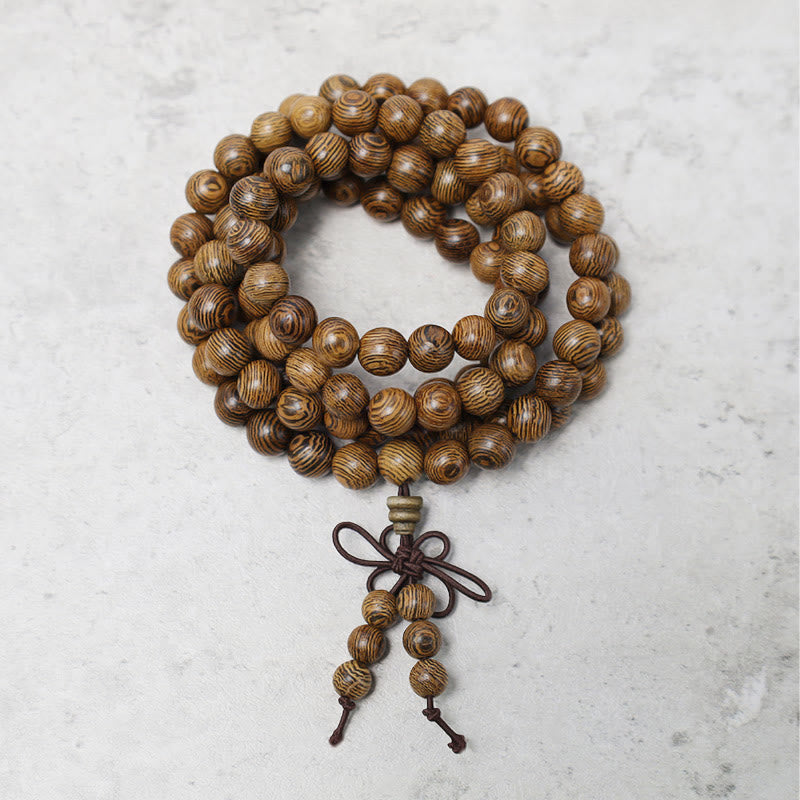 Buddha Stones 108 Mala kralen Armband voor gebed en meditatie, sandelhout, elastisch - Wengéhout - image 13