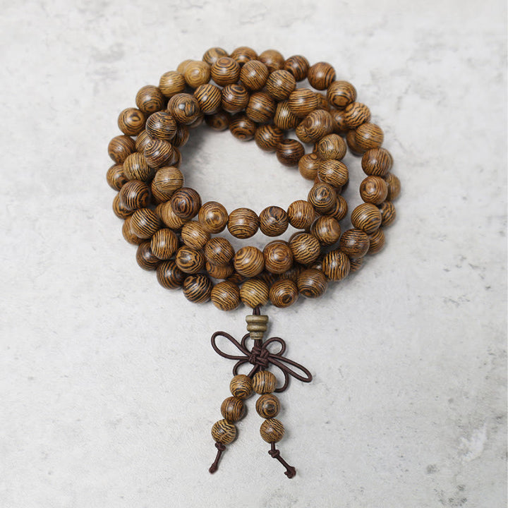 Buddha Stones 108 Mala kralen Armband voor gebed en meditatie, sandelhout, elastisch - Wengéhout - image 13