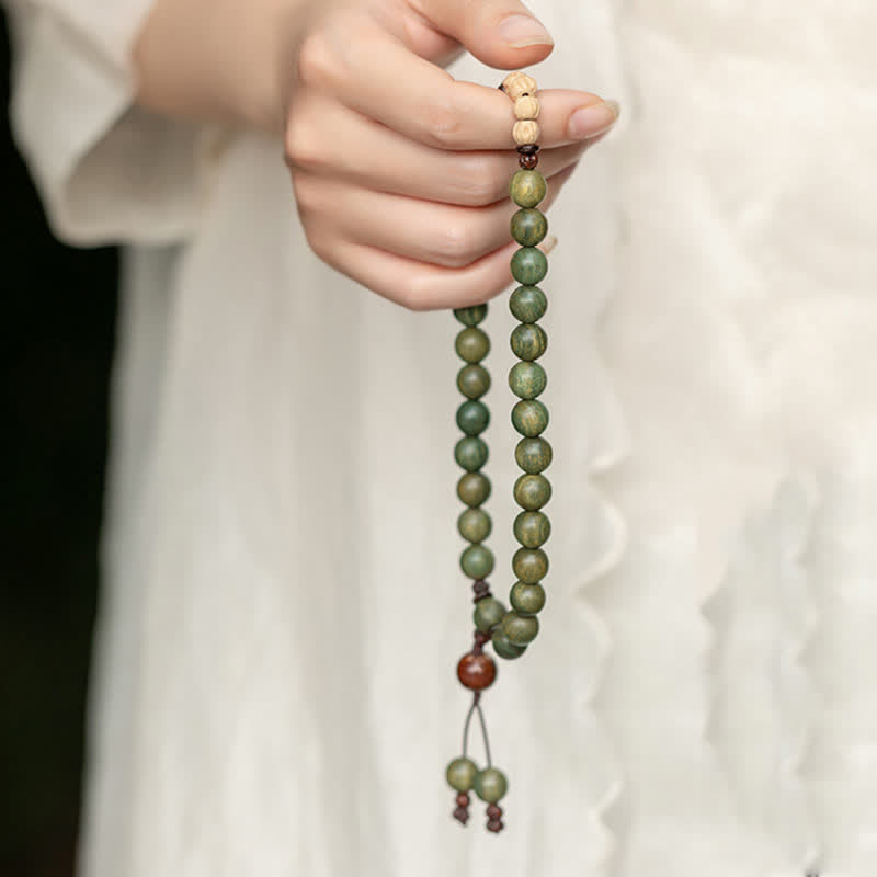 Buddha Stones Groene sandelhouten Armband met positieve boodschap en vredesmotief - image 10
