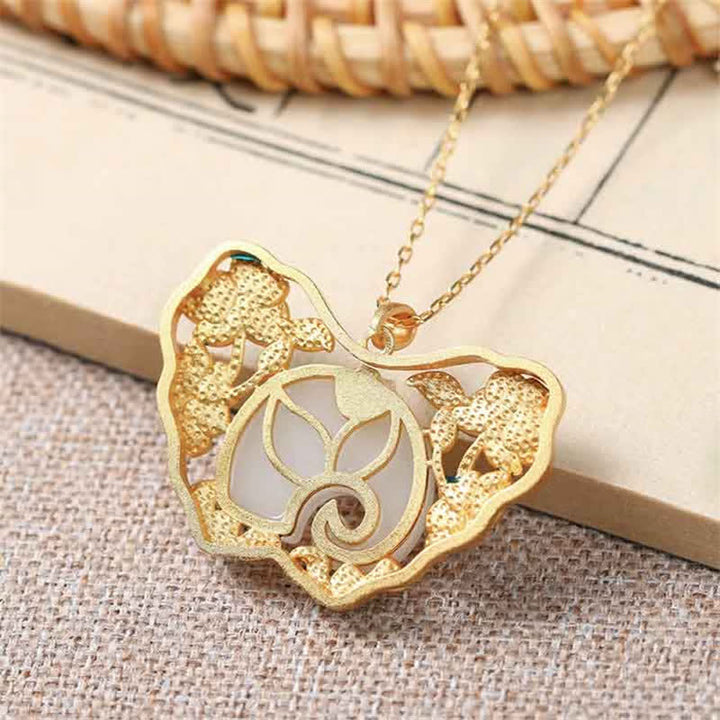 Witte jade olifant, vlinder, lotus, succes Ketting - image 4