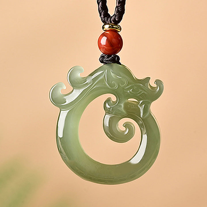 Buddha Stones Witte jade cyaan jade draak Ketting hanger - image 3