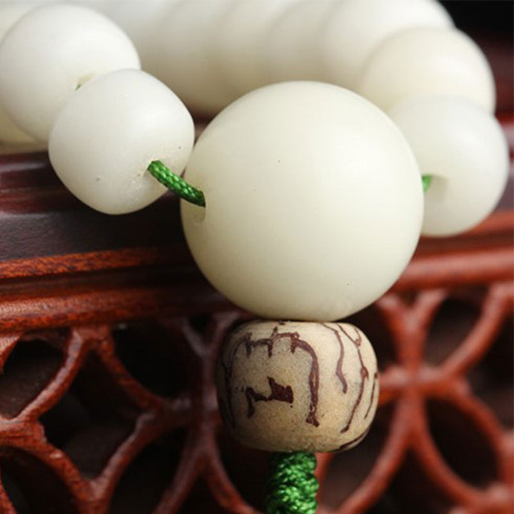 Buddha Stones Witte jade Bodhi Lotus Mala Harmonie Ketting en Armband - image 10